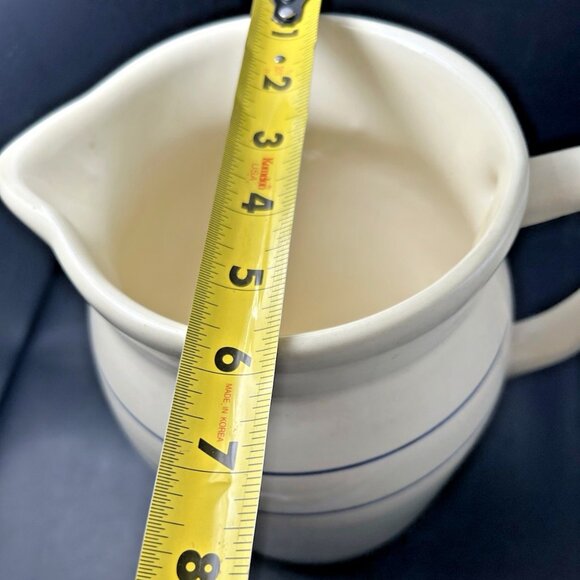 Pottery Milk Pitcher Blue Stripe Stoneware Crock Vintage XL 9.25" EUC - Picture 9 of 12